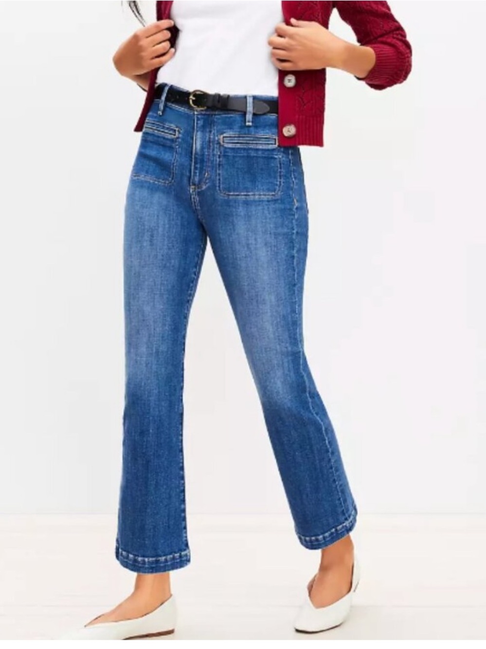 Loft Welt Pocket High Rise Kick Crop Jeans in Classic Mid Wash size 28